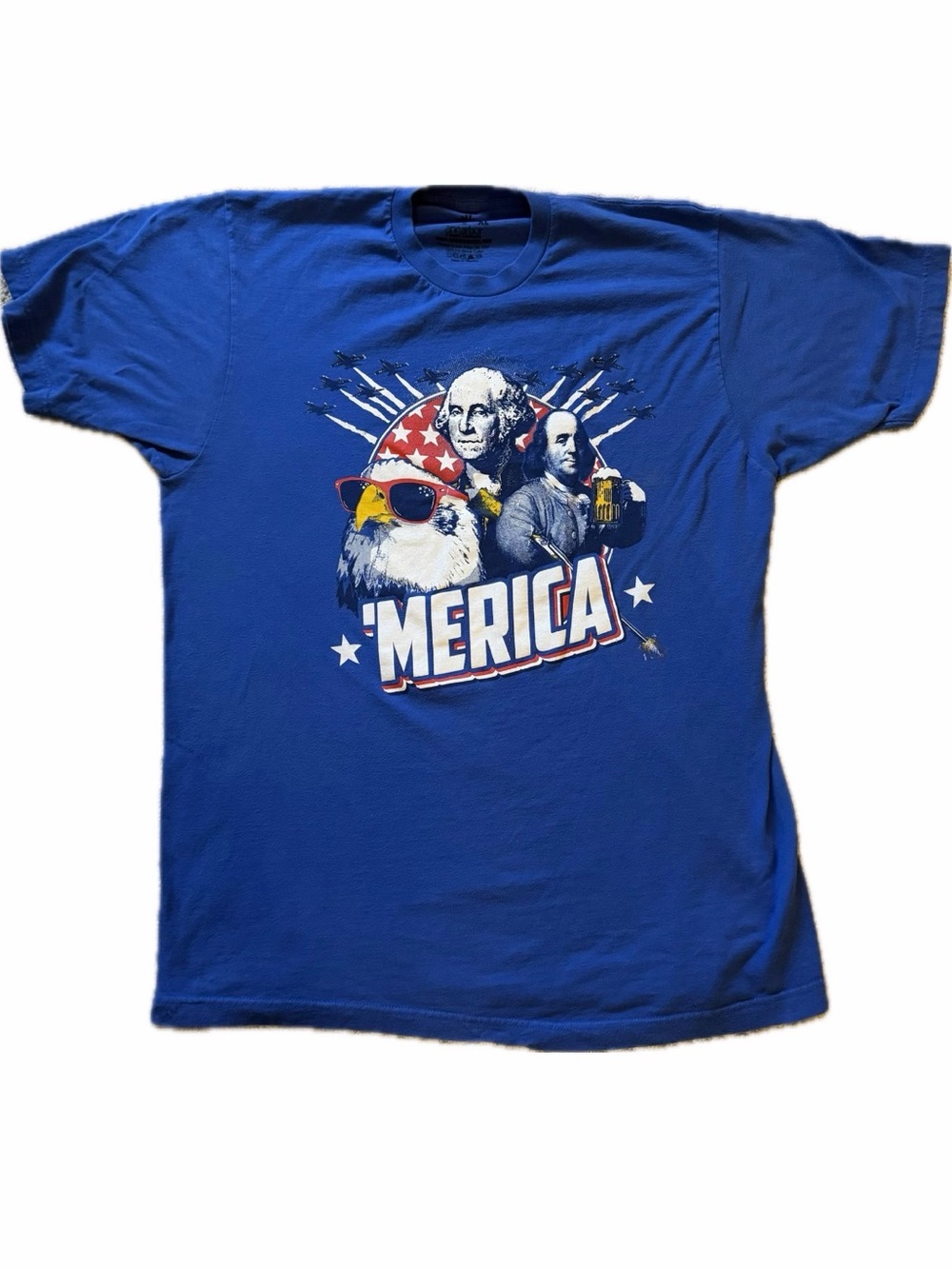 Ann Arbor T-Shirt Co. 'Merica Eagle Founding Fathers Graphic T-Shirt Blue XL